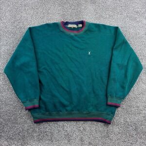 Vintage Polo Pony Player Sweatshirt Mens Large Green Cotton Embroidered Logo
